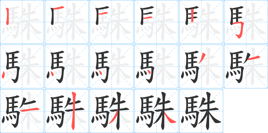 駯字的笔顺笔画分步演示