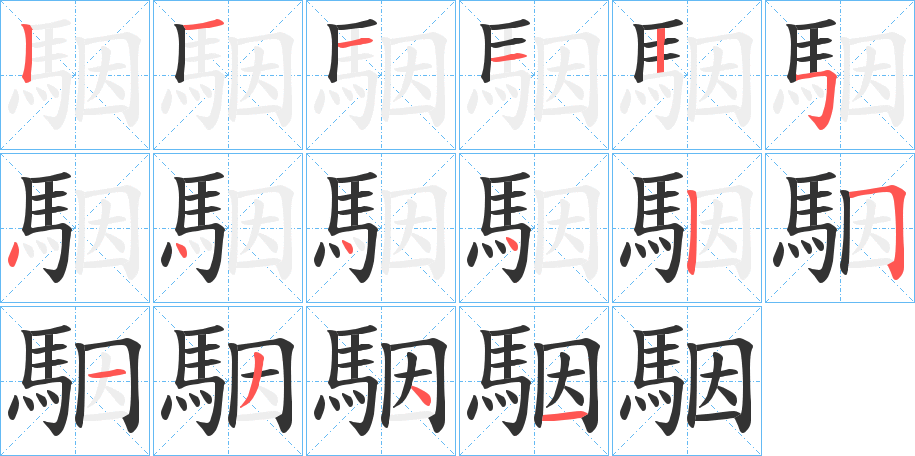 駰字的笔顺笔画分步演示