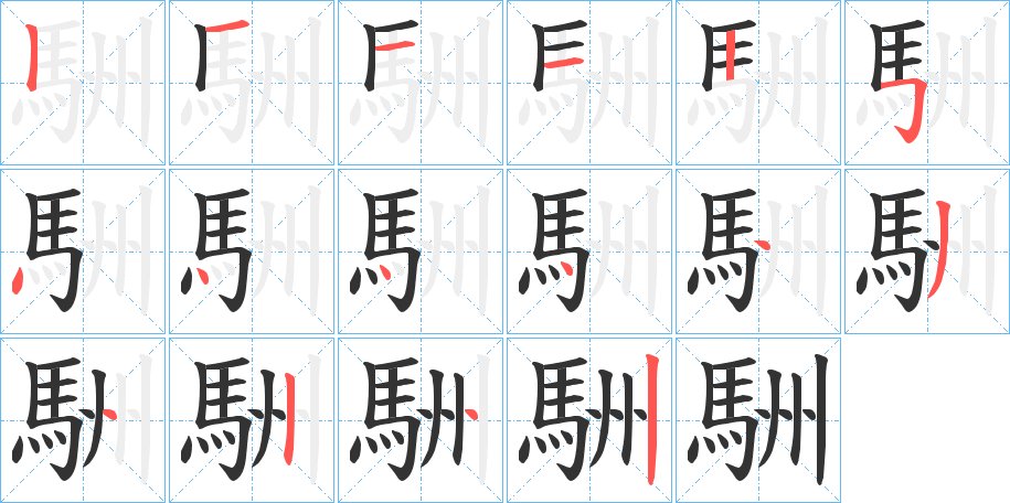 駲字的笔顺笔画分步演示
