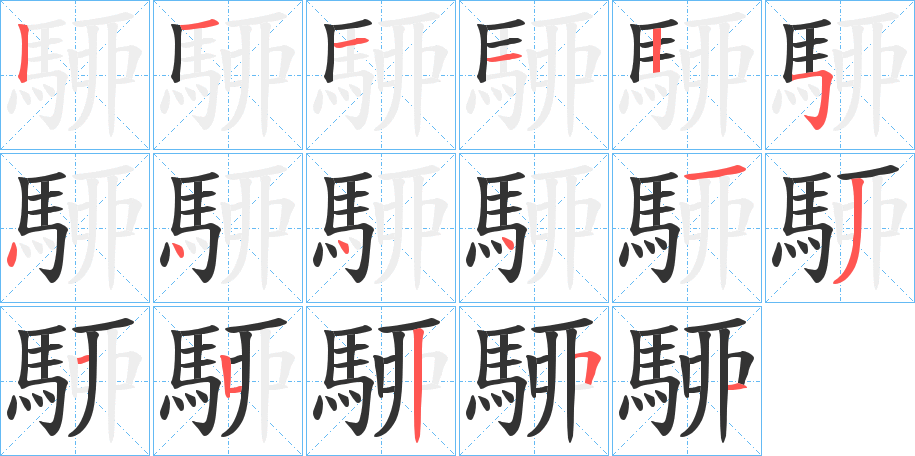 駵字的笔顺笔画分步演示