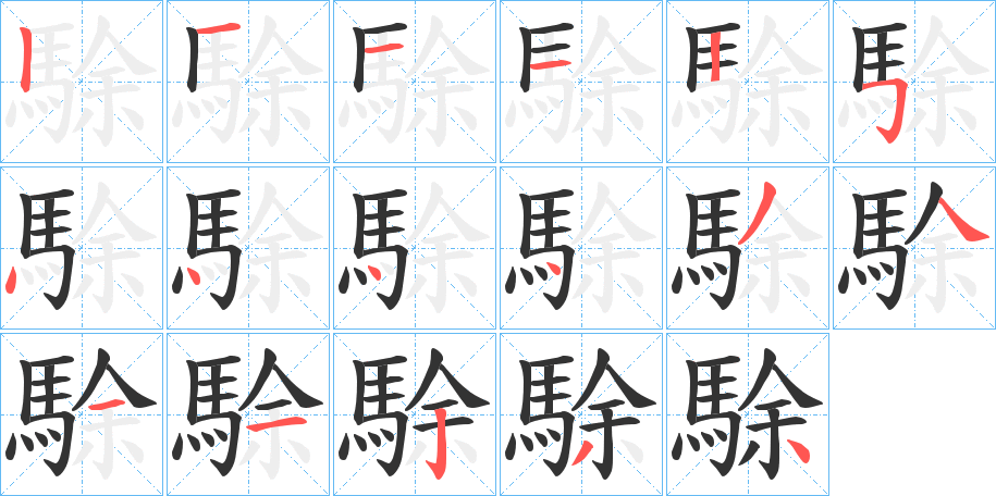 駼字的笔顺笔画分步演示