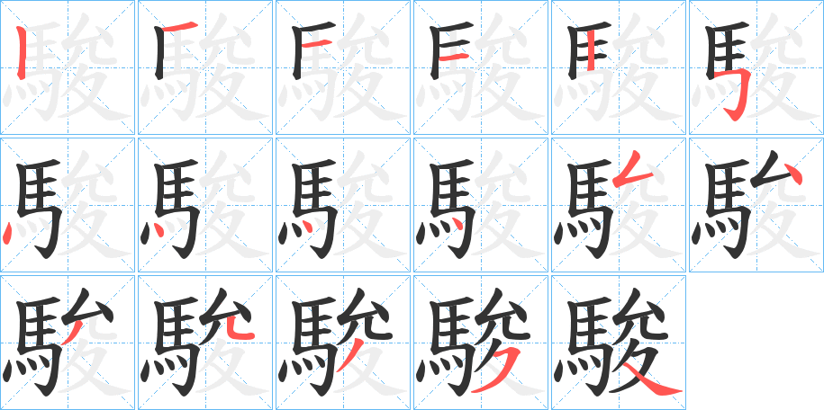 駿字的笔顺笔画分步演示
