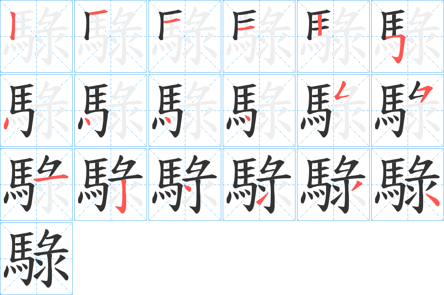 騄字的笔顺笔画分步演示