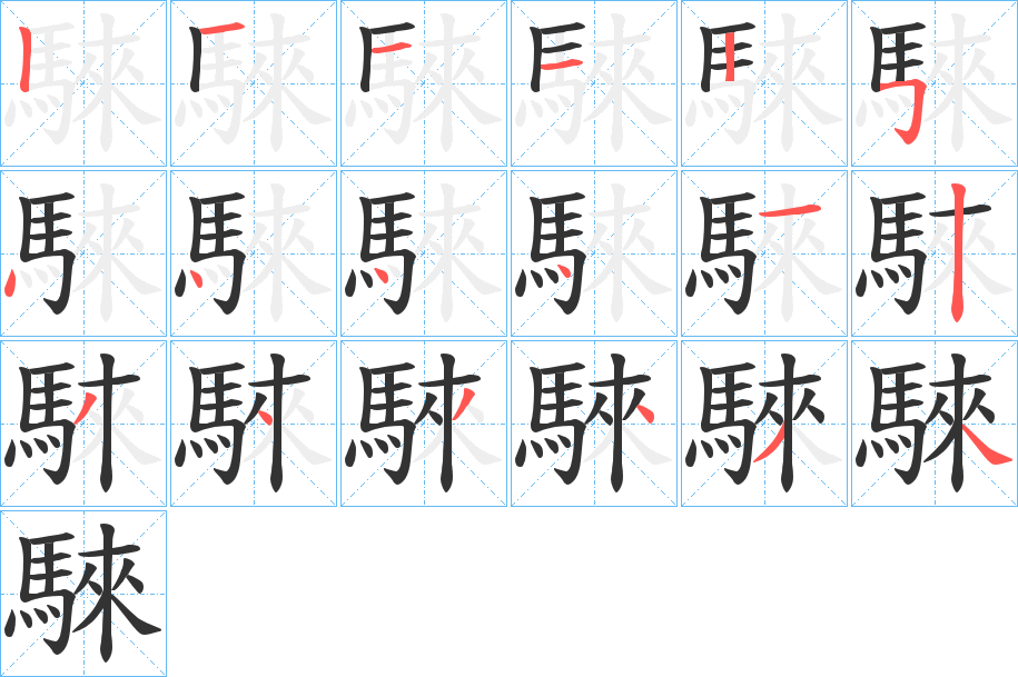騋字的笔顺笔画分步演示
