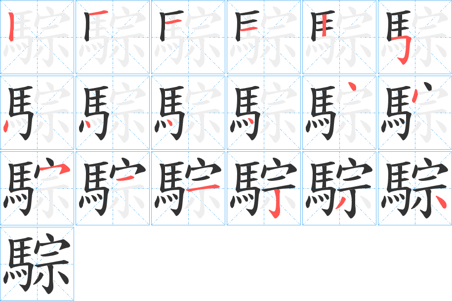 騌字的笔顺笔画分步演示