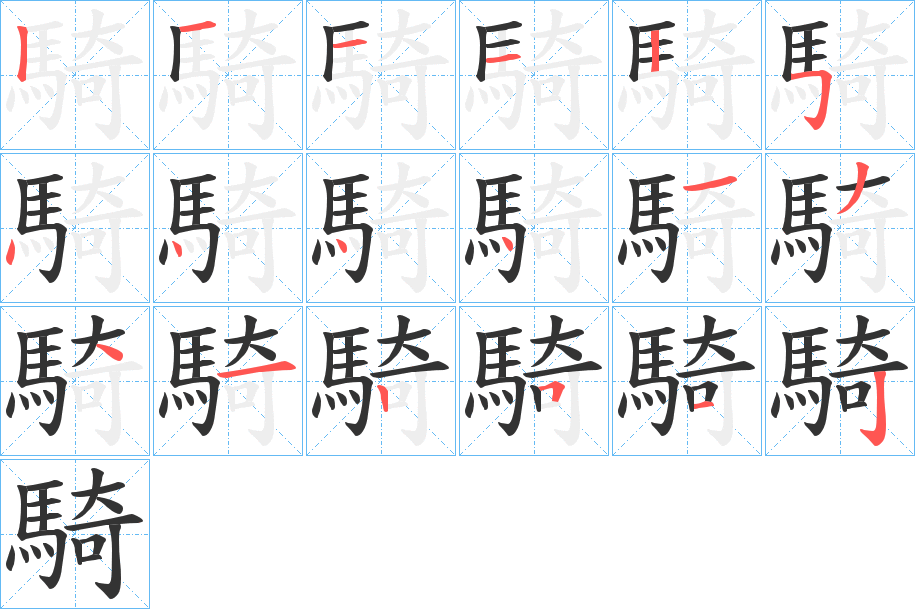 騎字的笔顺笔画分步演示