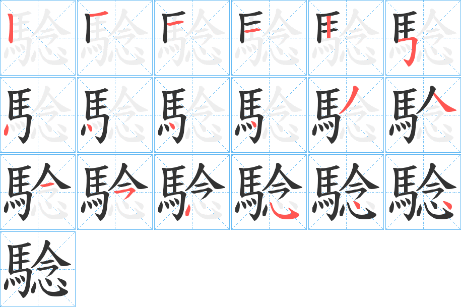 騐字的笔顺笔画分步演示