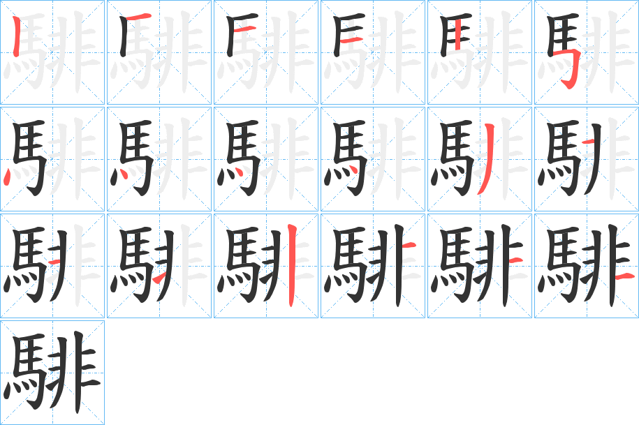 騑字的笔顺笔画分步演示