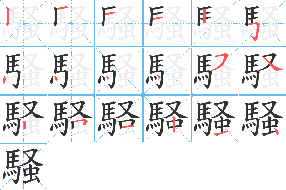 騒字的笔顺笔画分步演示