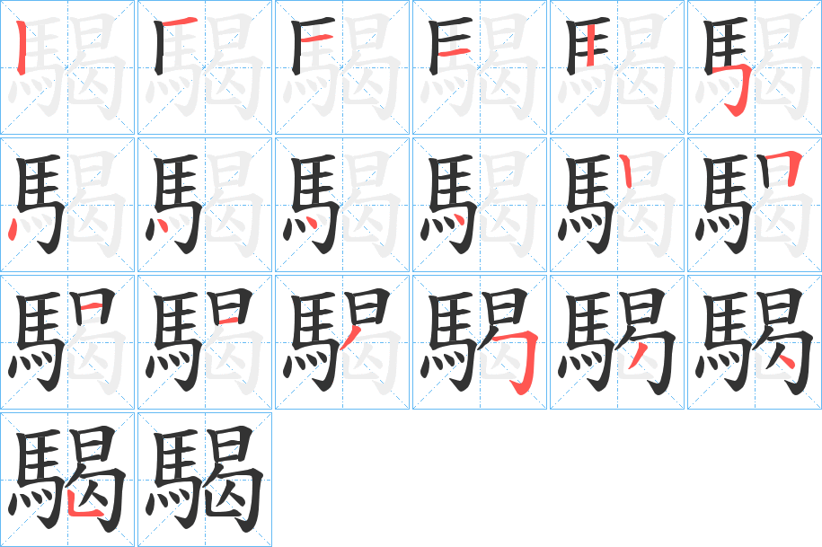 騔字的笔顺笔画分步演示