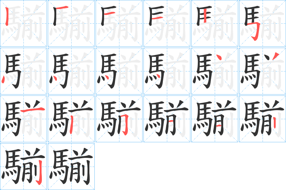 騚字的笔顺笔画分步演示