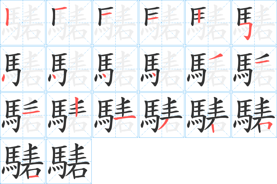騞字的笔顺笔画分步演示