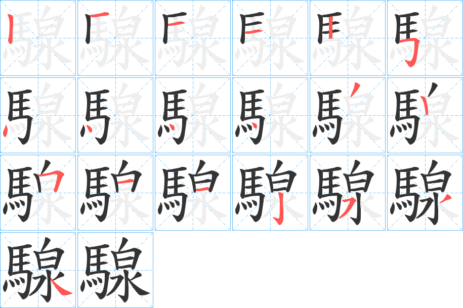 騡字的笔顺笔画分步演示