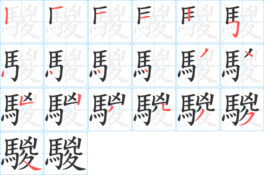 騣字的笔顺笔画分步演示