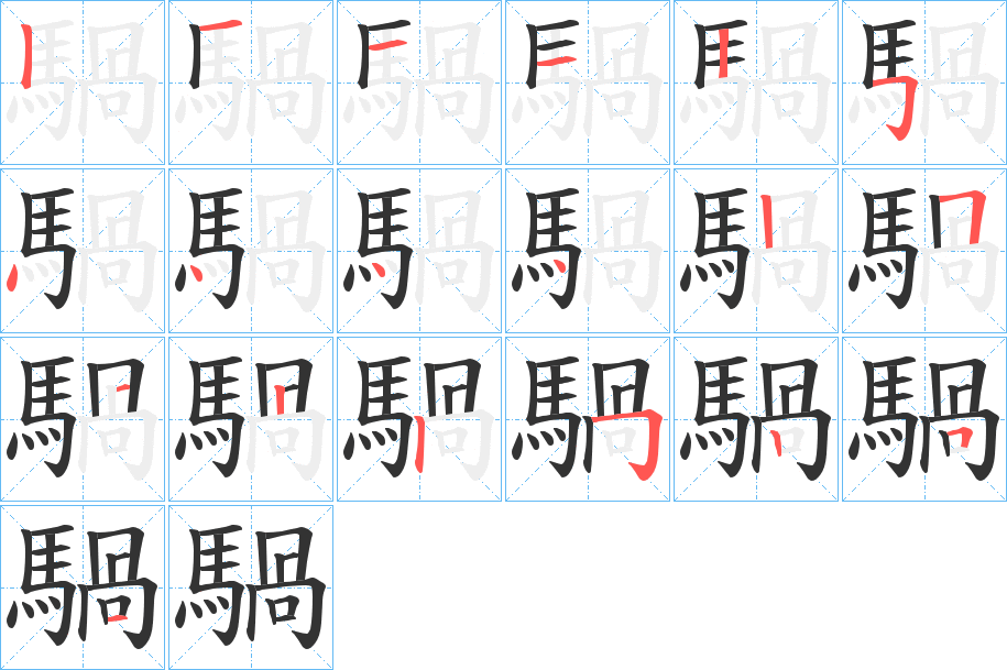 騧字的笔顺笔画分步演示