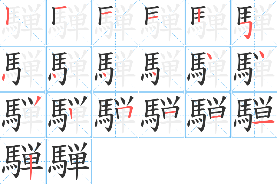 騨字的笔顺笔画分步演示