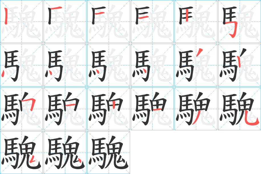 騩字的笔顺笔画分步演示