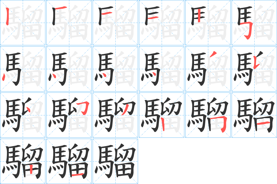 騮字的笔顺笔画分步演示
