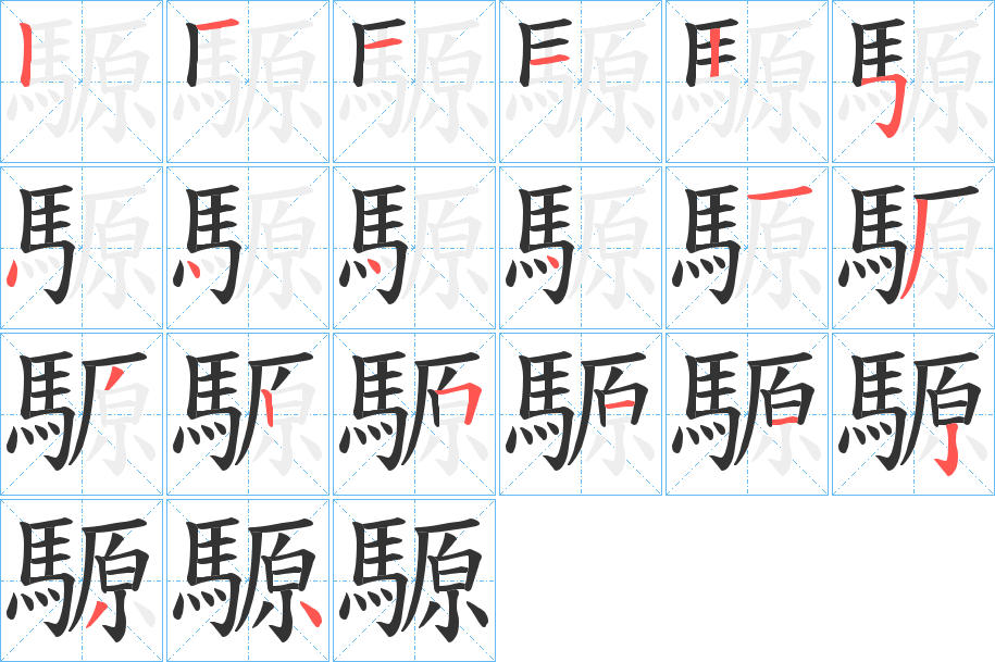 騵字的笔顺笔画分步演示
