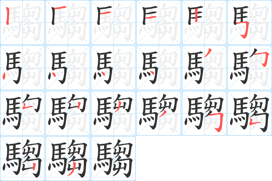 騶字的笔顺笔画分步演示