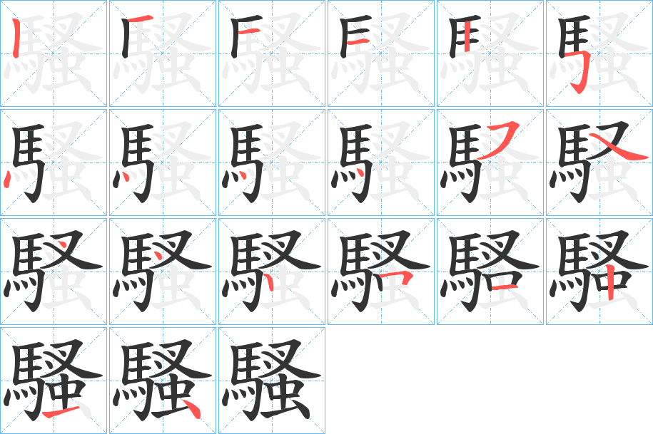 騷字的笔顺笔画分步演示