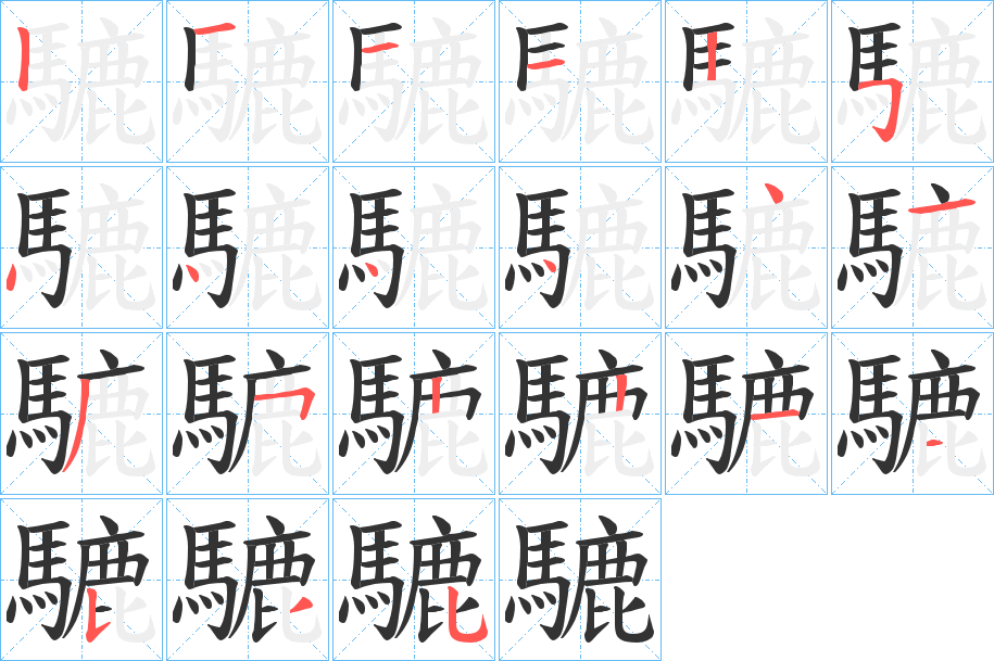 騼字的笔顺笔画分步演示