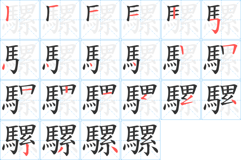 騾字的笔顺笔画分步演示