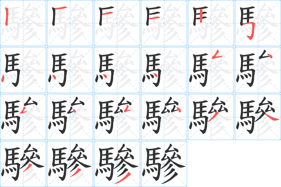 驂字的笔顺笔画分步演示
