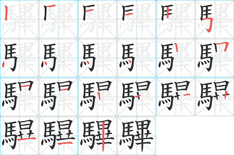 驆字的笔顺笔画分步演示