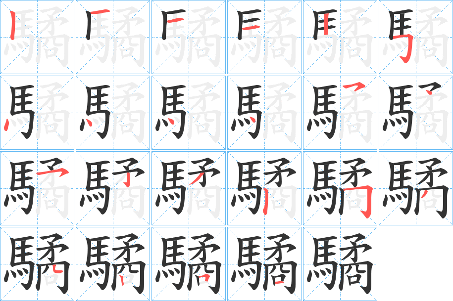 驈字的笔顺笔画分步演示