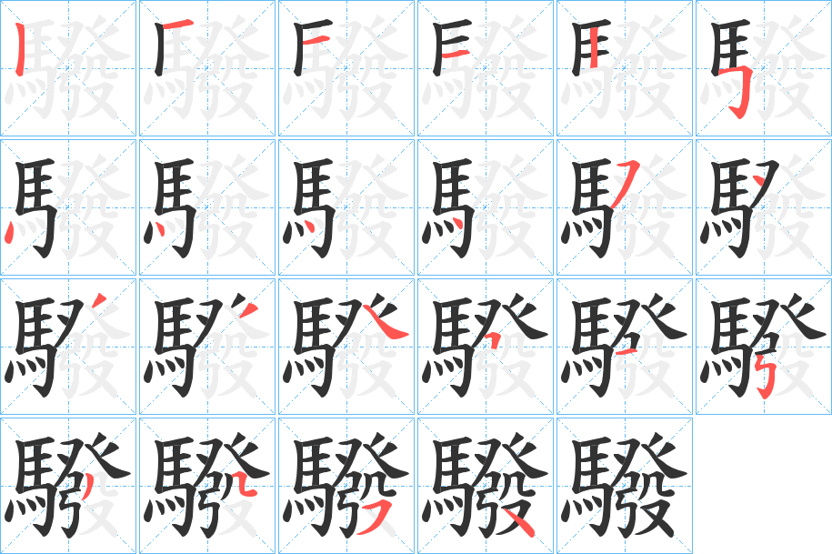 驋字的笔顺笔画分步演示