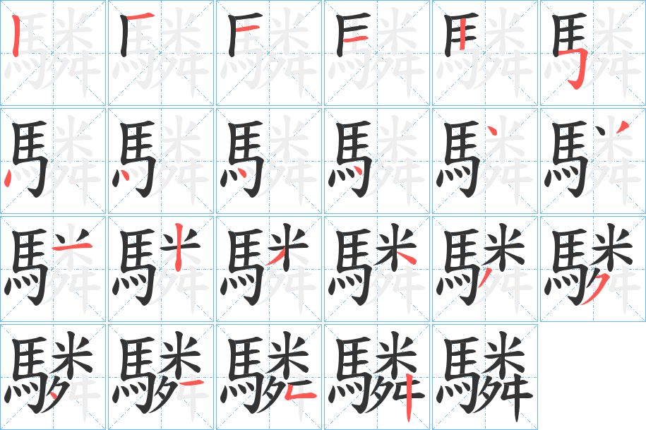 驎字的笔顺笔画分步演示