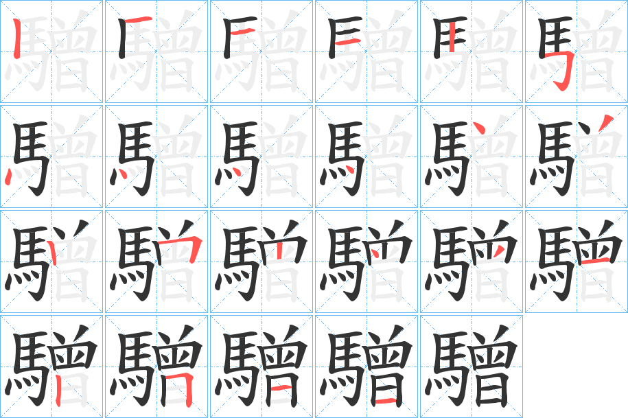 驓字的笔顺笔画分步演示
