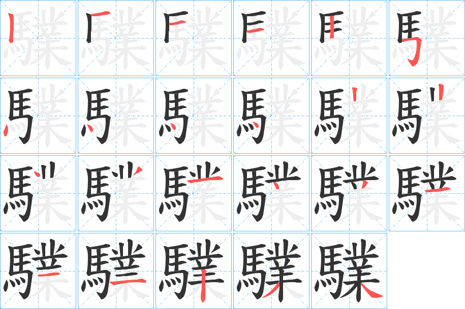 驜字的笔顺笔画分步演示