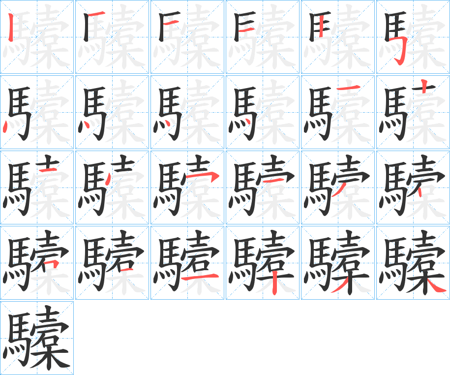 驝字的笔顺笔画分步演示