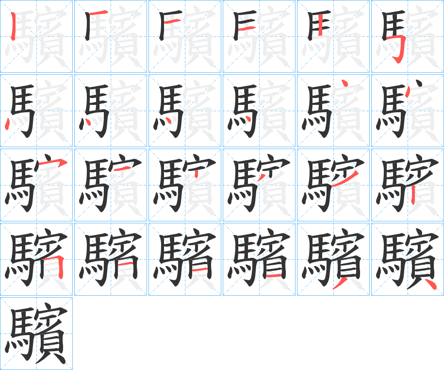 驞字的笔顺笔画分步演示