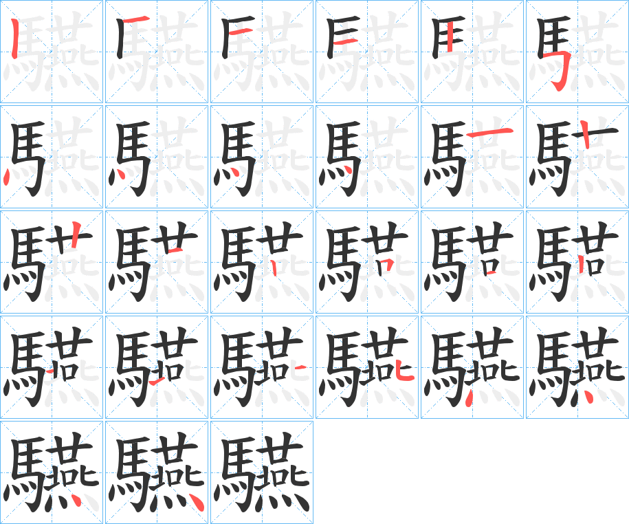 驠字的笔顺笔画分步演示