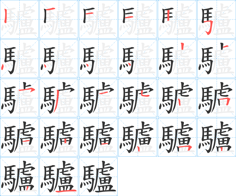 驢字的笔顺笔画分步演示