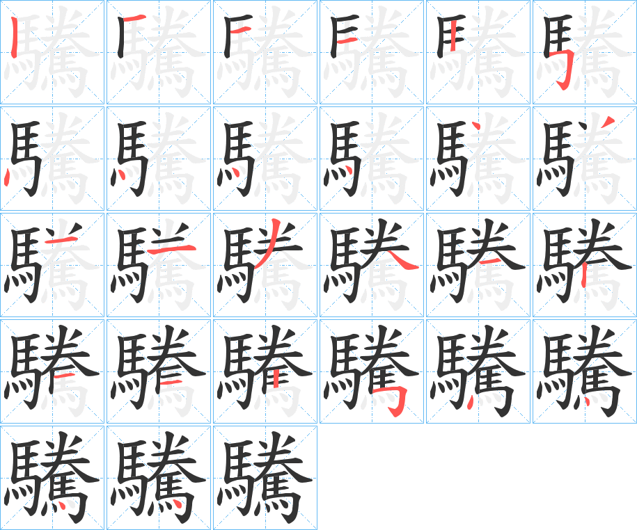 驣字的笔顺笔画分步演示