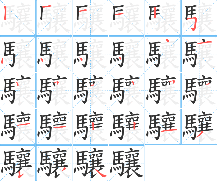 驤字的笔顺笔画分步演示
