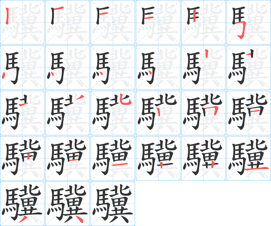 驥字的笔顺笔画分步演示