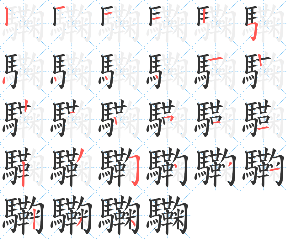 驧字的笔顺笔画分步演示