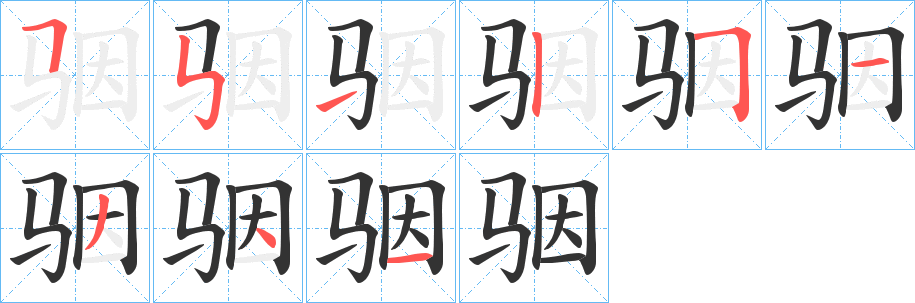 骃字的笔顺笔画分步演示