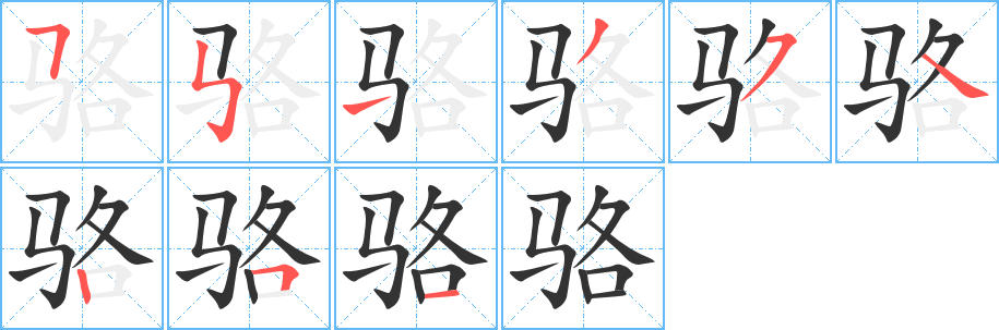 骆字的笔顺笔画分步演示