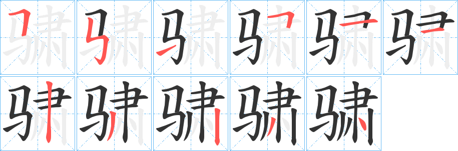 骕字的笔顺笔画分步演示