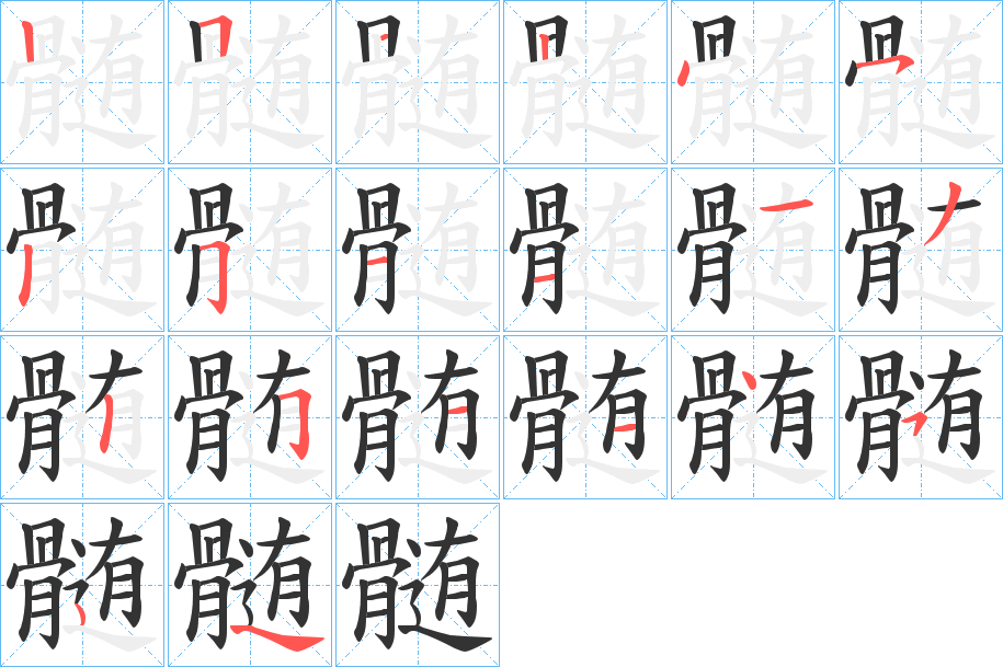 髄字的笔顺笔画分步演示