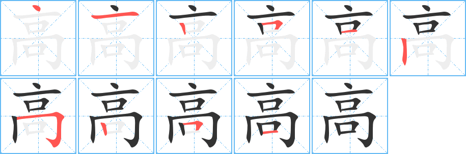高字的笔顺笔画分步演示
