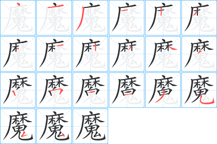 魔字的笔顺笔画分步演示