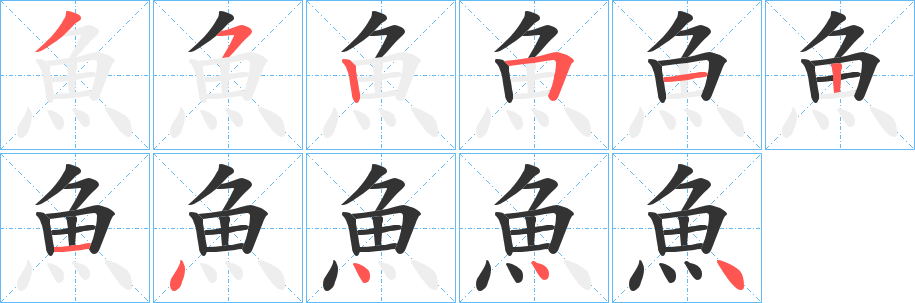 魚字的笔顺笔画分步演示