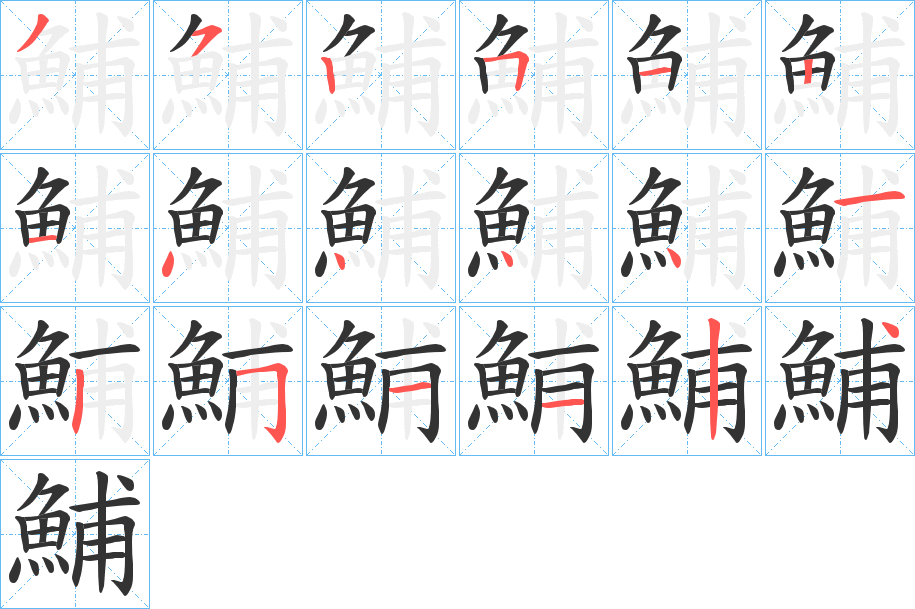 鯆字的笔顺笔画分步演示